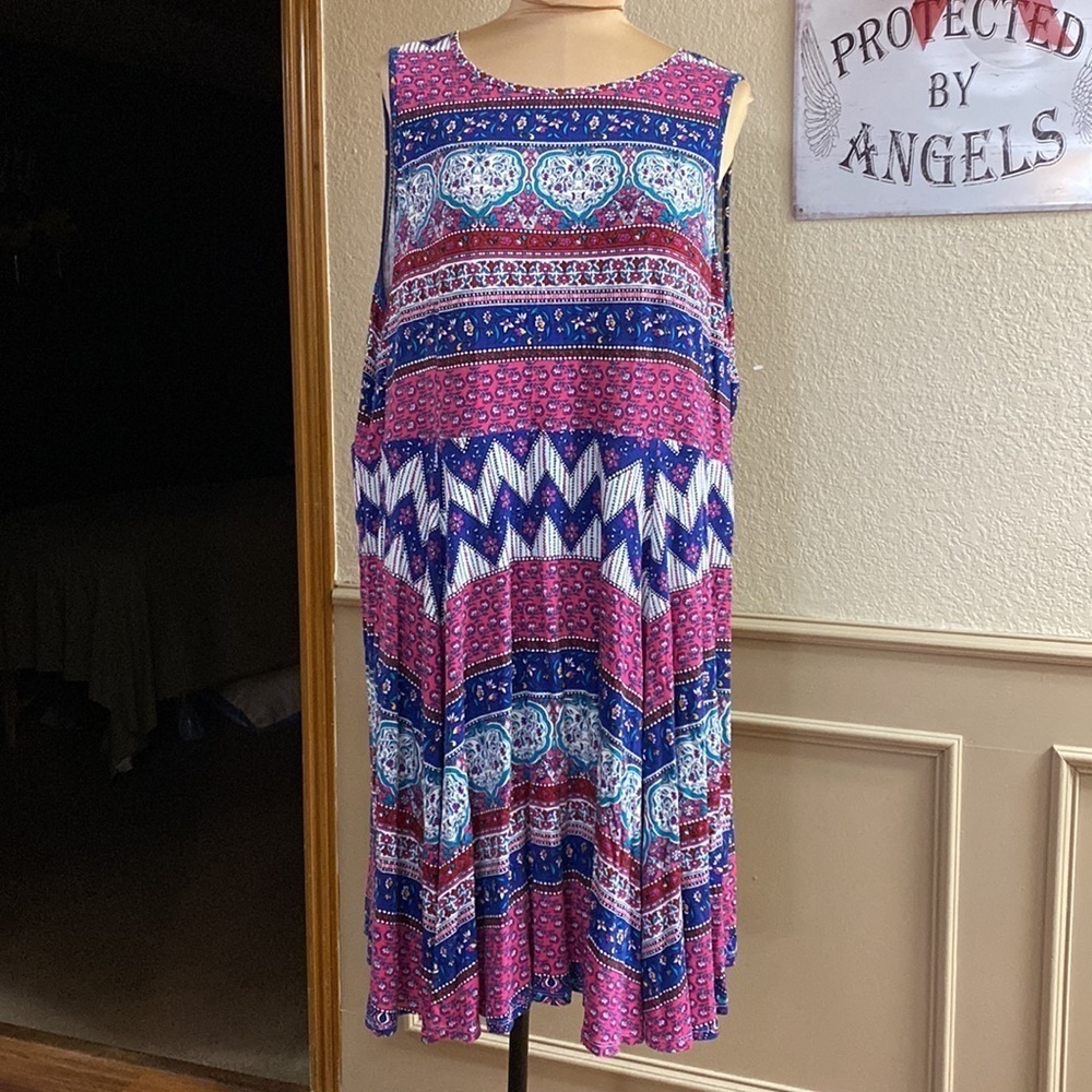 Torrid multicolored floral print sleeveless super soft knit skater mini dress